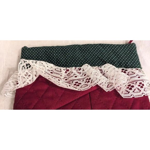 2 Angels Christmas Stocking Quilted Applique Folk Art Primitive Lace Naive Pair - Picture 9 of 16